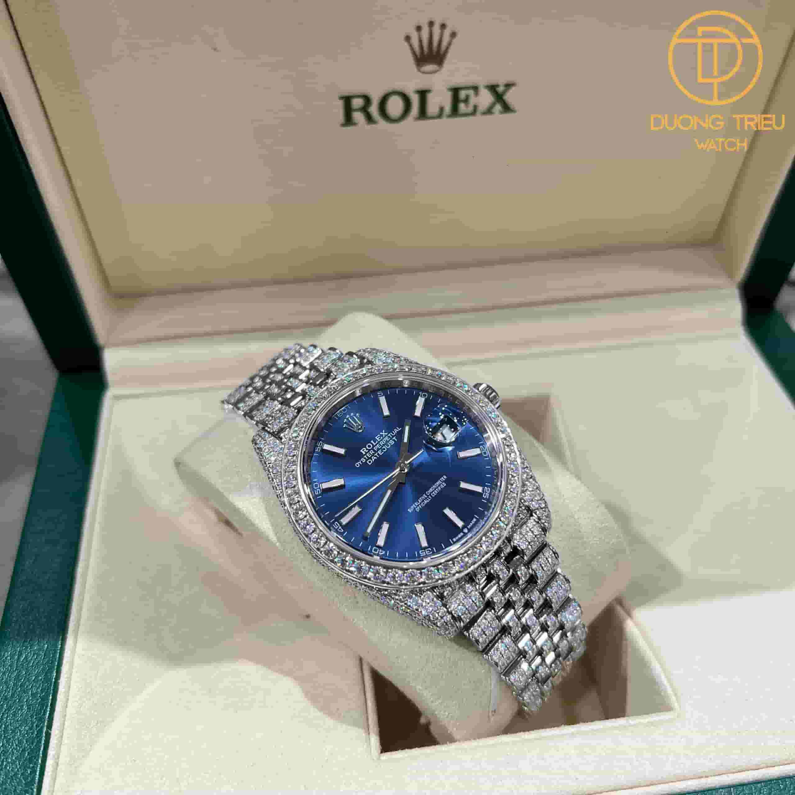 Đồng Hồ Rolex Datejust Dial Blue Nạm Full Vỏ Kim Cương Moissanite Replica 1 1 New 2023 19 Đồng Hồ Rolex Datejust Dial Blue Nạm Full Vỏ Kim Cương Moissanite Replica 1:1 New 2023