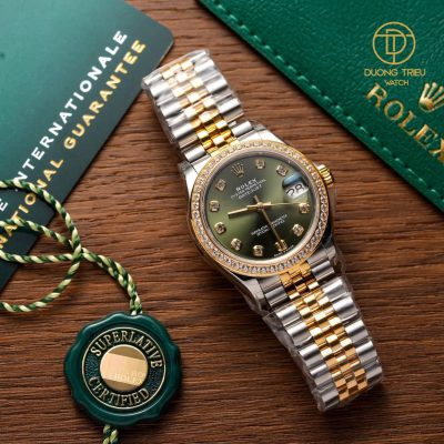 Đồng Hồ Rolex Datejust 31mm 278383 Dial Green Niềng Độ Đá Cao Cấp Custom Top Quality 1:1 New 2023