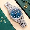 Đồng Hồ Rolex Datejust 41mm 126334 Dial Blue Cọc Số Dạ Quang Chế Tác Nạm Full Kim Moissanite