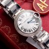 Đồng Hồ Cartier Ballon Bleu 36mm Nạm Viền Kim Moissanite Custom Top Quality 1:1 New 2023