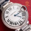 Đồng Hồ Cartier Ballon Bleu 36mm Nạm Viền Kim Moissanite Custom Top Quality 1:1 New 2023