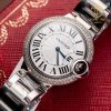 Đồng Hồ Cartier Ballon Bleu 36mm Nạm Viền Kim Moissanite Custom Top Quality 1:1 New 2023