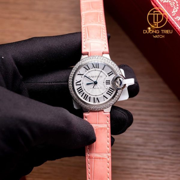 Đồng Hồ Cartier Ballon Bleu 36mm Nạm Viền Kim Moissanite Custom Top Quality 1:1 New 2023