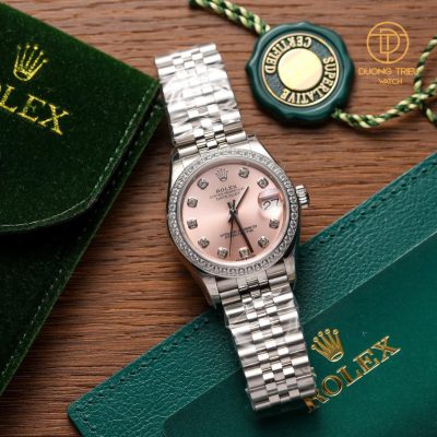 Đồng Hồ Rolex Datejust 31mm 279384 Dial Hồng Phấn Niềng Độ Đá Cao Cấp Custom Top Quality 1:1 New 2023