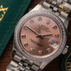 Đồng Hồ Rolex Datejust 31mm 279384 Dial Hồng Phấn Niềng Độ Đá Cao Cấp Custom Top Quality 1:1 New 2023