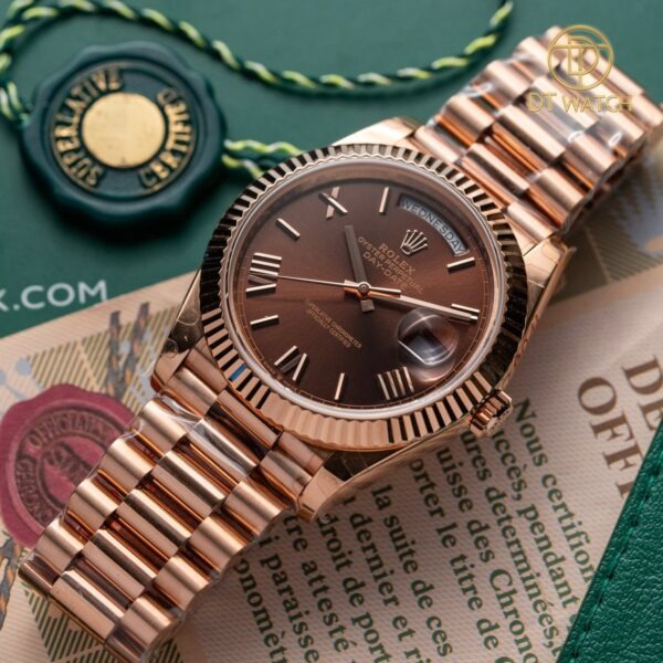 Đồng hồ Rolex Daydate 40mm 228235 Mặt số Chocolate Mạ vàng 18k Rep 1 1 - ảnh 3