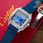 Đồng Hồ Cartier Santos Dial Blue 39.8MM Nạm Full Vỏ Moissanite